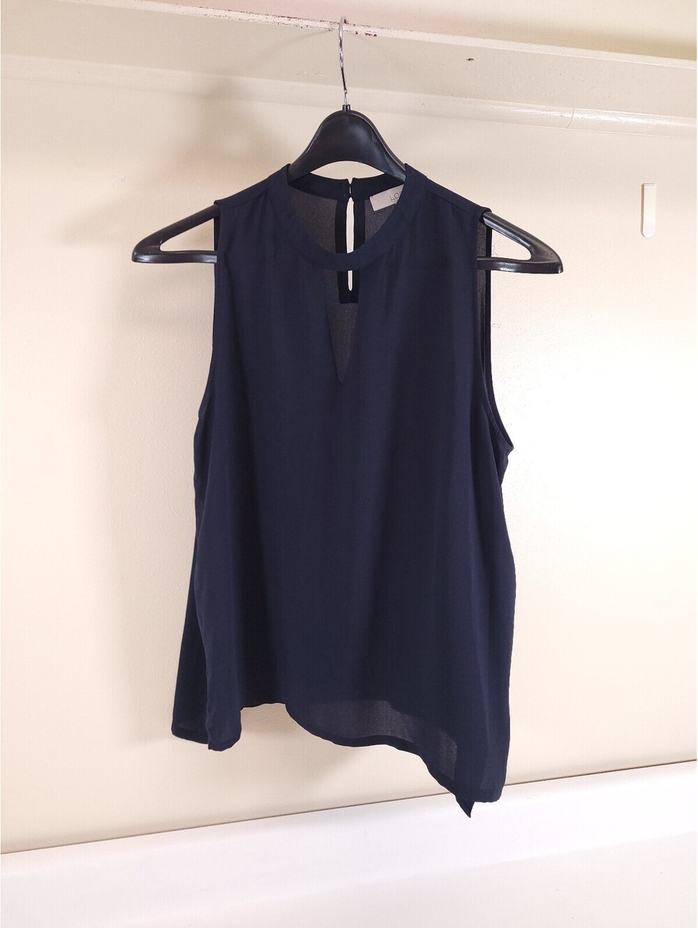 Loft navy blouse womens large sheer blue sleeveless top